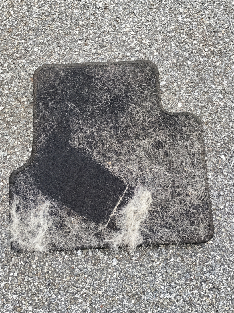 Pet hair covering a car seat before FurGlide