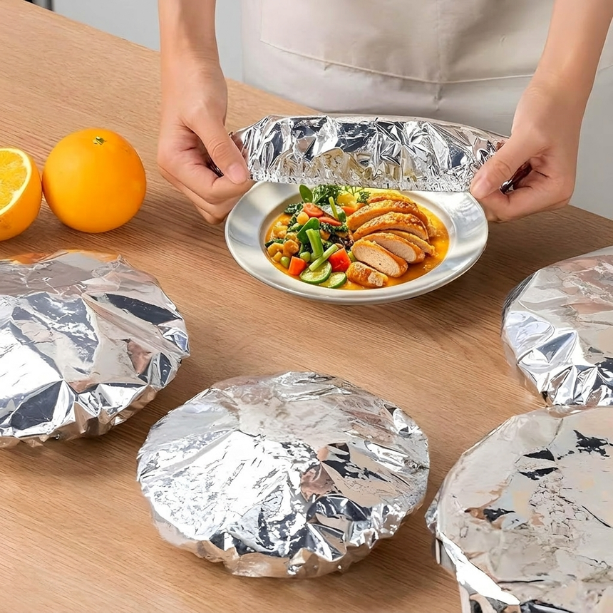 HearthSeal foil lids covering bowls of food on a table