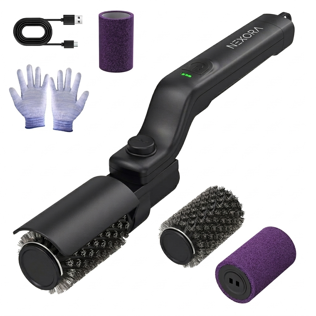 NEXORA Cordless Electric Grill Brush — Bristle-Free 360° Rotating Scrubber, 400 RPM 3-Speed