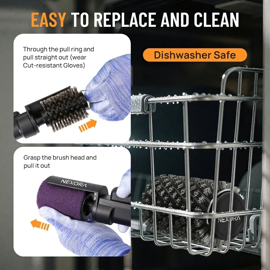 Easy to replace heads and dishwasher-safe cleaning