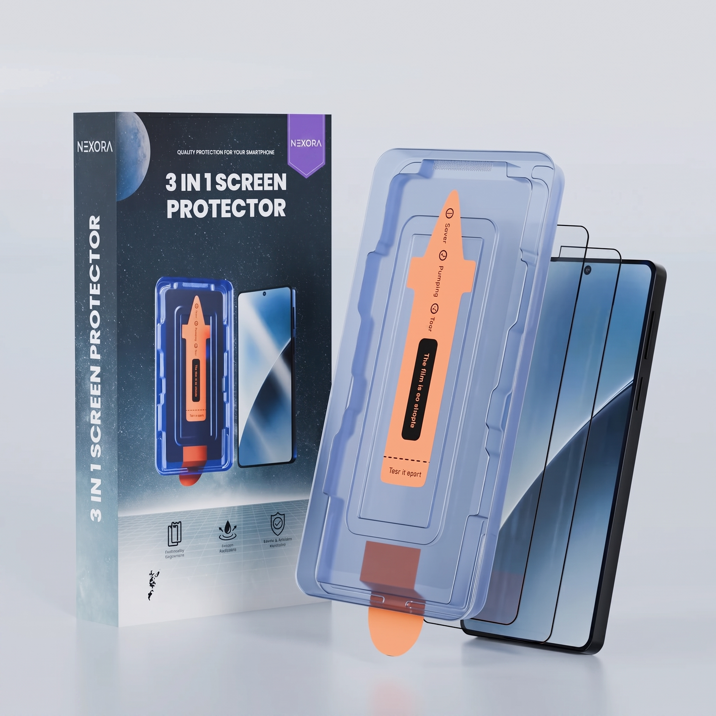 NEXORA Protector de Pantalla 3 en 1 con bandeja de instalación